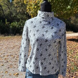 Karen Scott turtleneck Floral gray black Long Sleeve Cotton Blend-Petite small